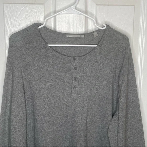 Vince Raw Edge Long Sleeve Henley T-Shirt in Gray L - Picture 5 of 15